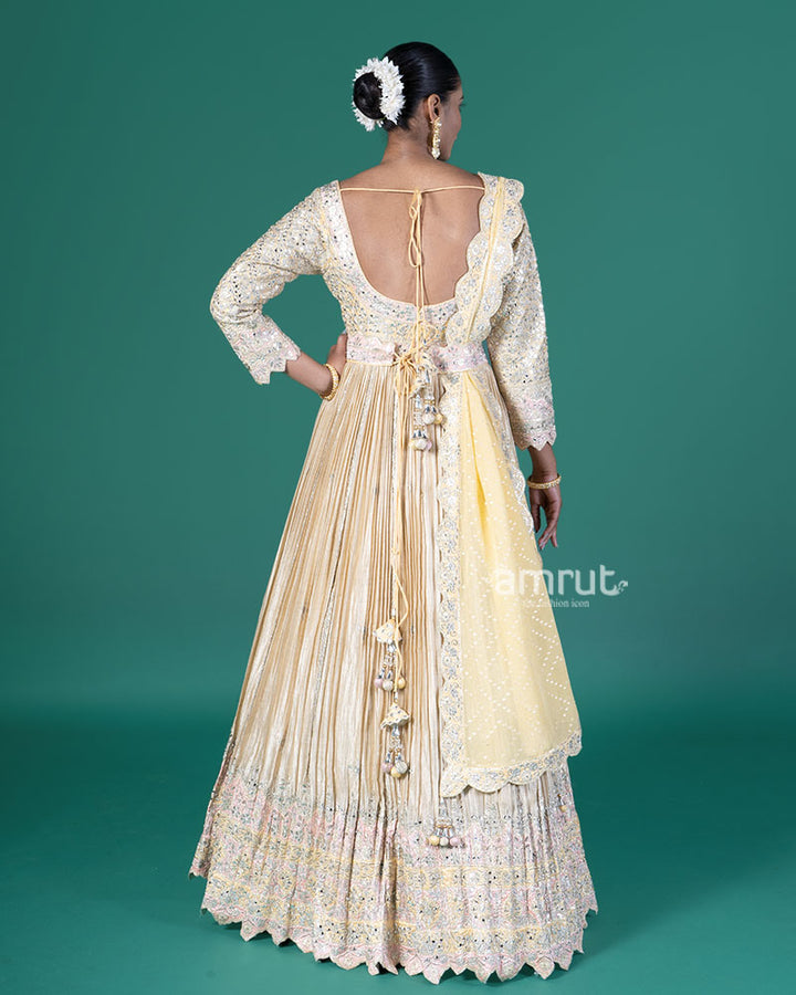 Butter yellow Embellished Anarkali with Yellow Dupatta 05