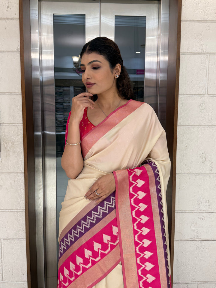 Elegant Patola Silk Saree with Unstitched Blouse and Exquisite Weaving