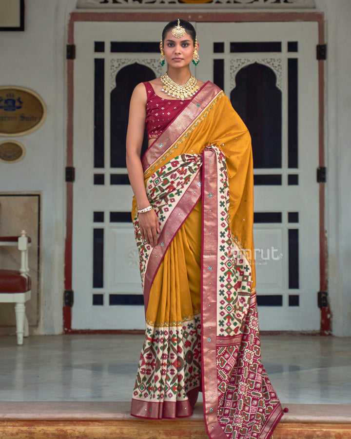 Cadmium Orange Cotton Silk Saree With Unstitched Blouse