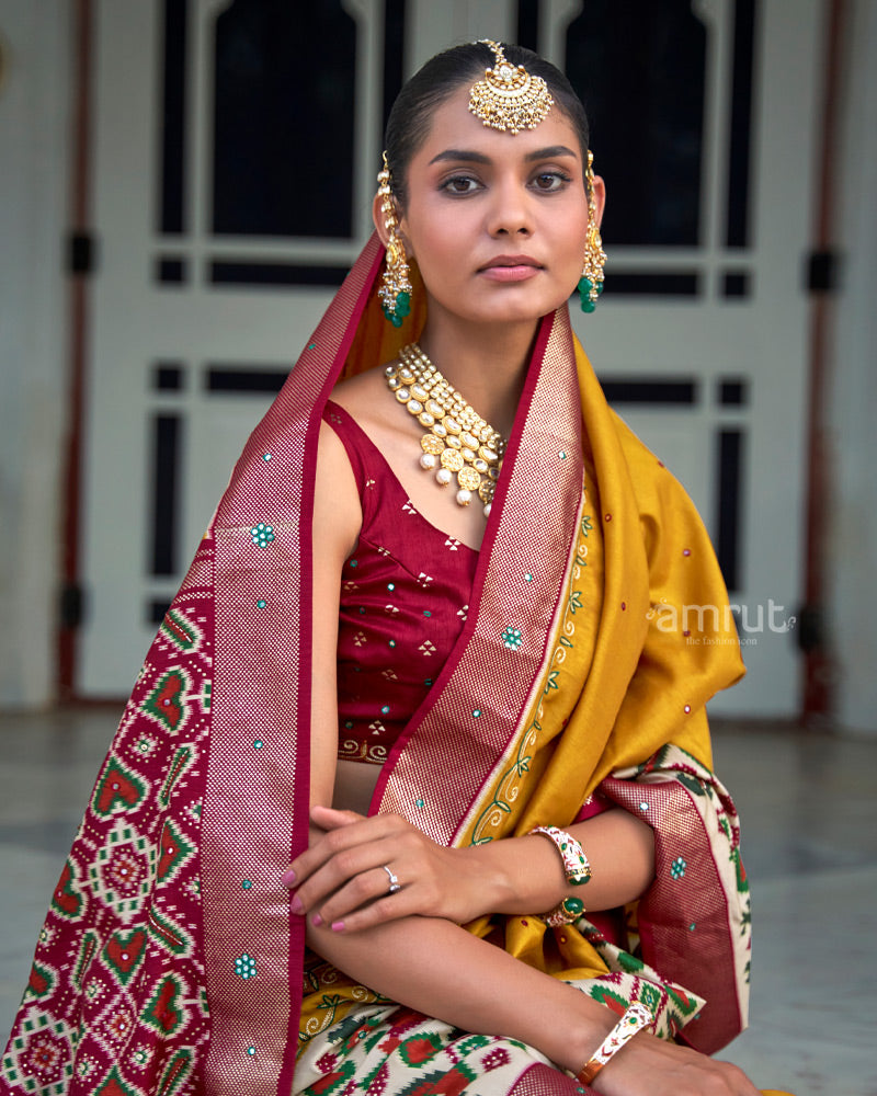 Cadmium Orange Cotton Silk Saree With Unstitched Blouse