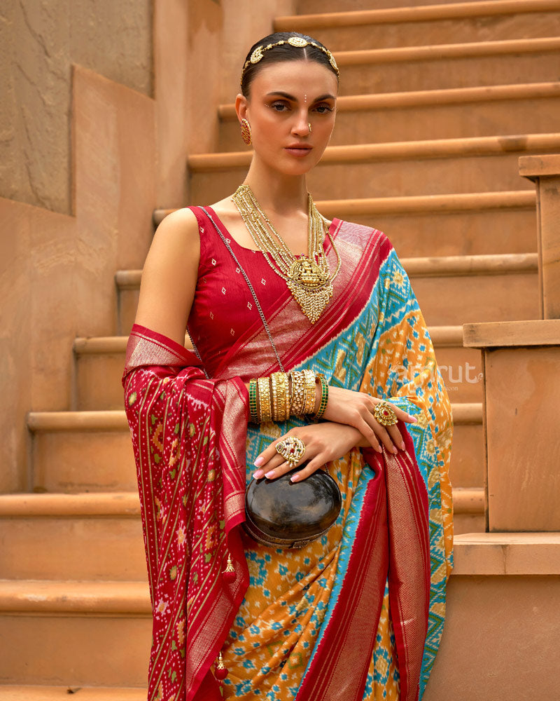 Carrot Orange Cotton Silk Saree With Unstitched Blouse