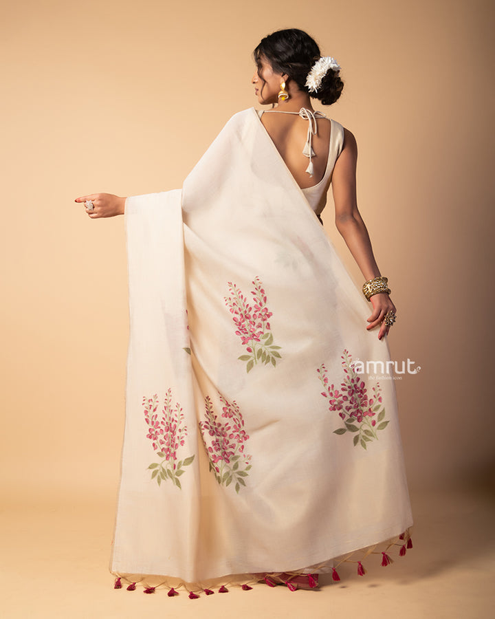 Cashmere Color Printed Saree With Unstitched-blouse