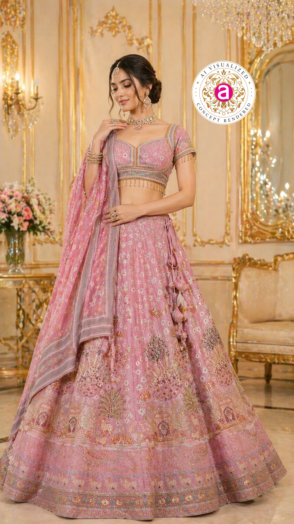 Blush Pink Designer Lehenga Set with Embellished Blouse and Dupatta