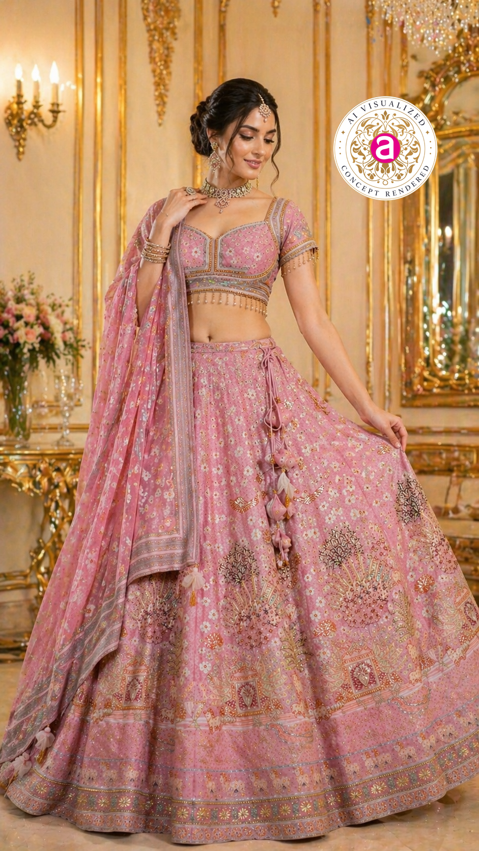 Blush Pink Designer Lehenga Set with Embellished Blouse and Dupatta