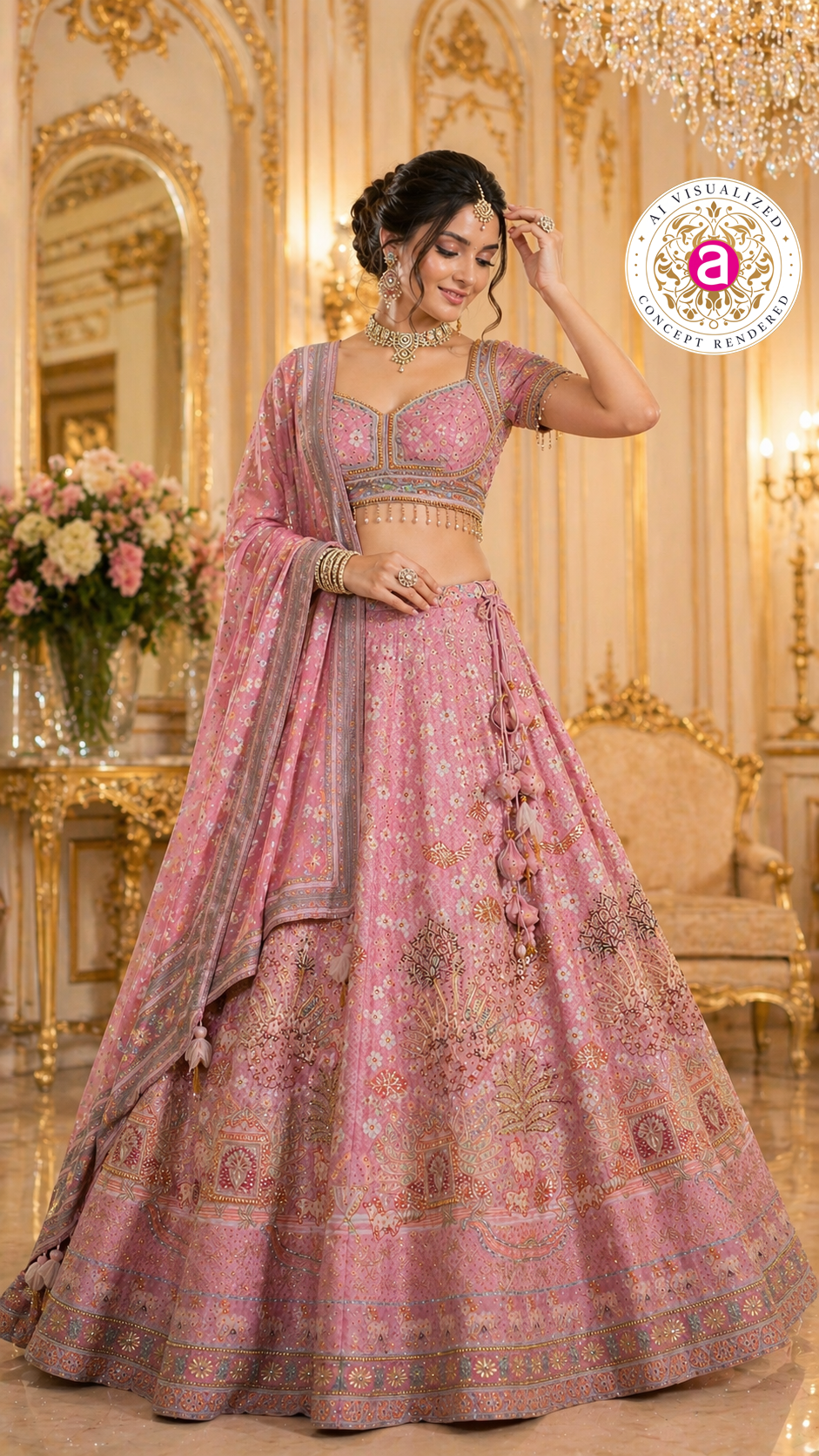 Blush Pink Designer Lehenga Set with Embellished Blouse and Dupatta