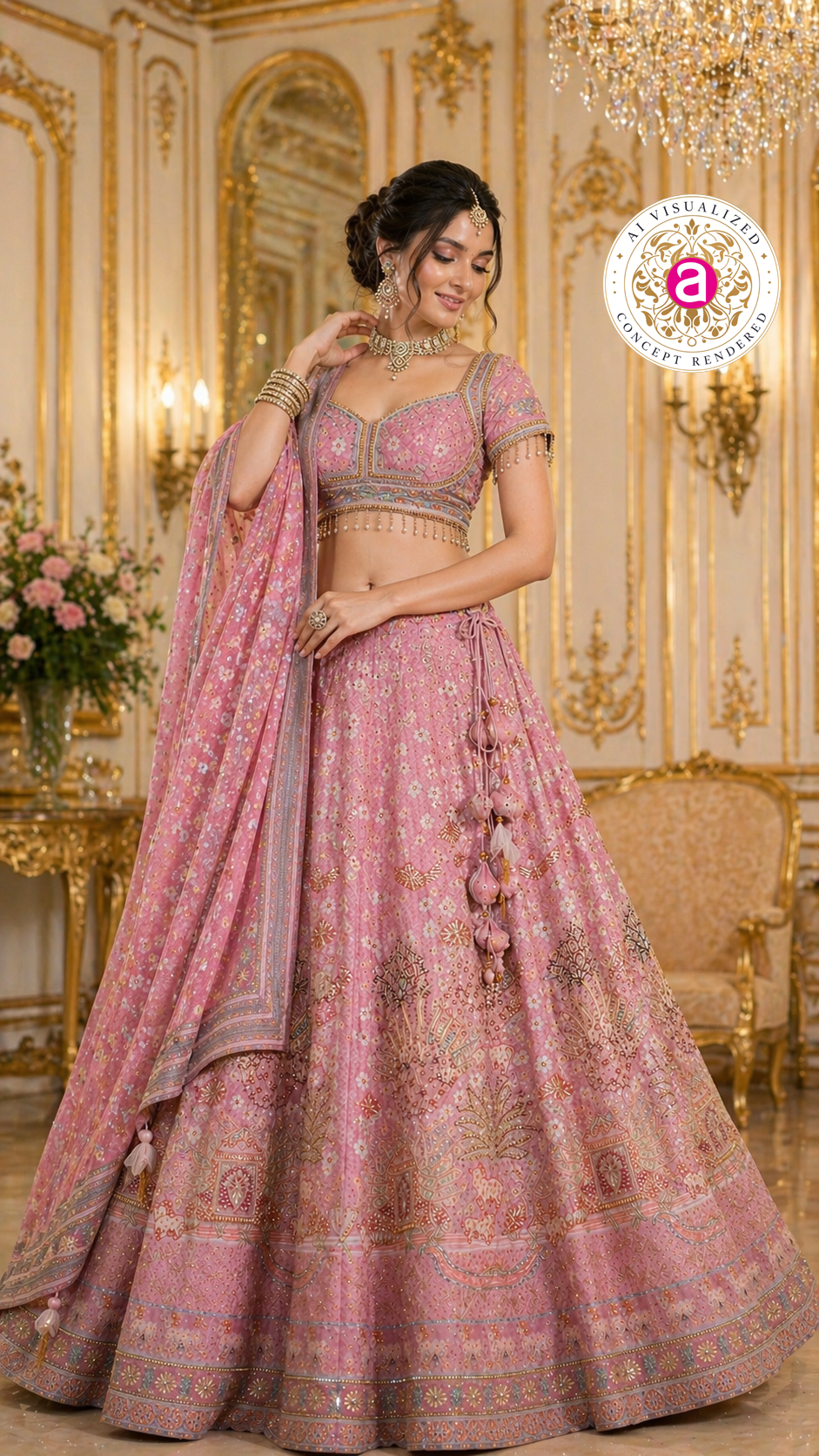 Blush Pink Designer Lehenga Set with Embellished Blouse and Dupatta
