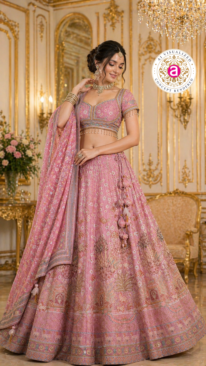 Blush Pink Designer Lehenga Set with Embellished Blouse and Dupatta