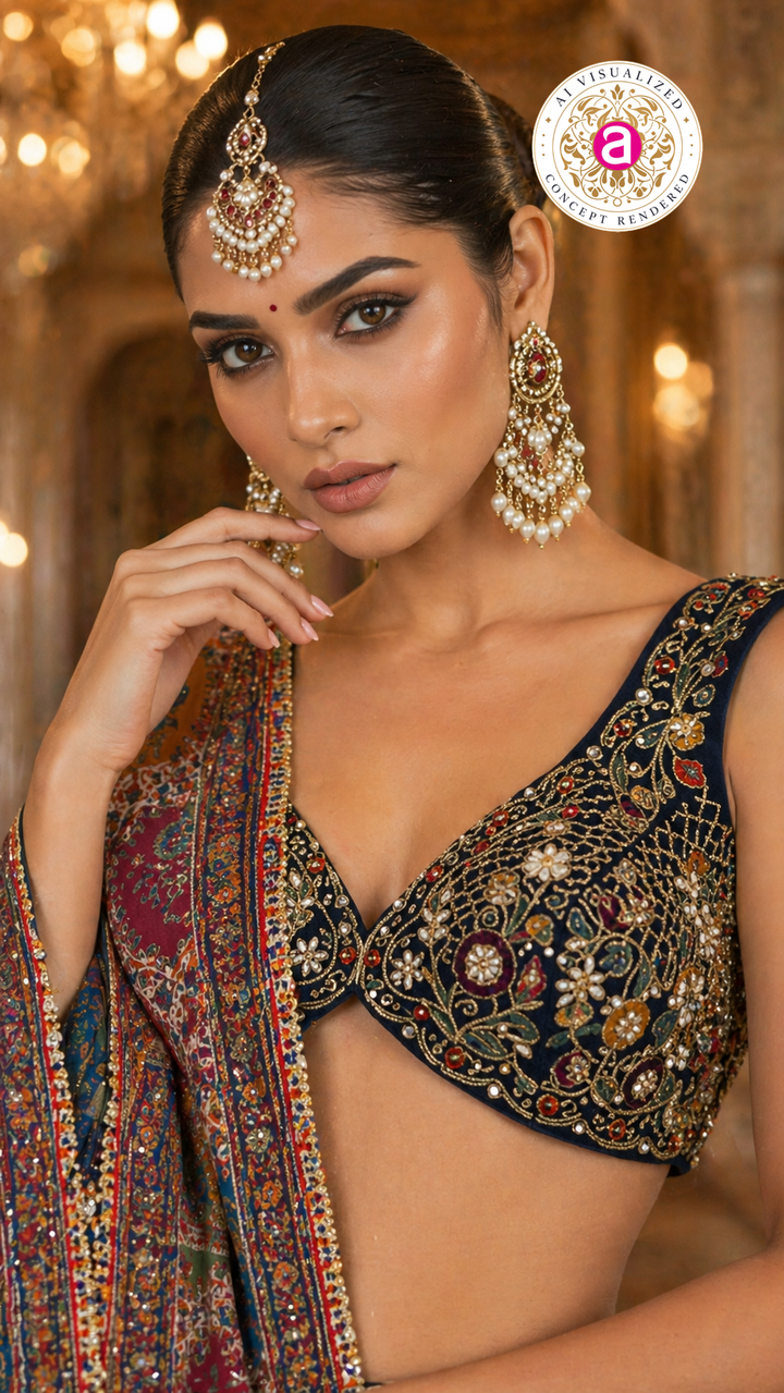 Ivory Multicolor Printed Designer Lehenga Set with Embroidered Blouse & Dupatta