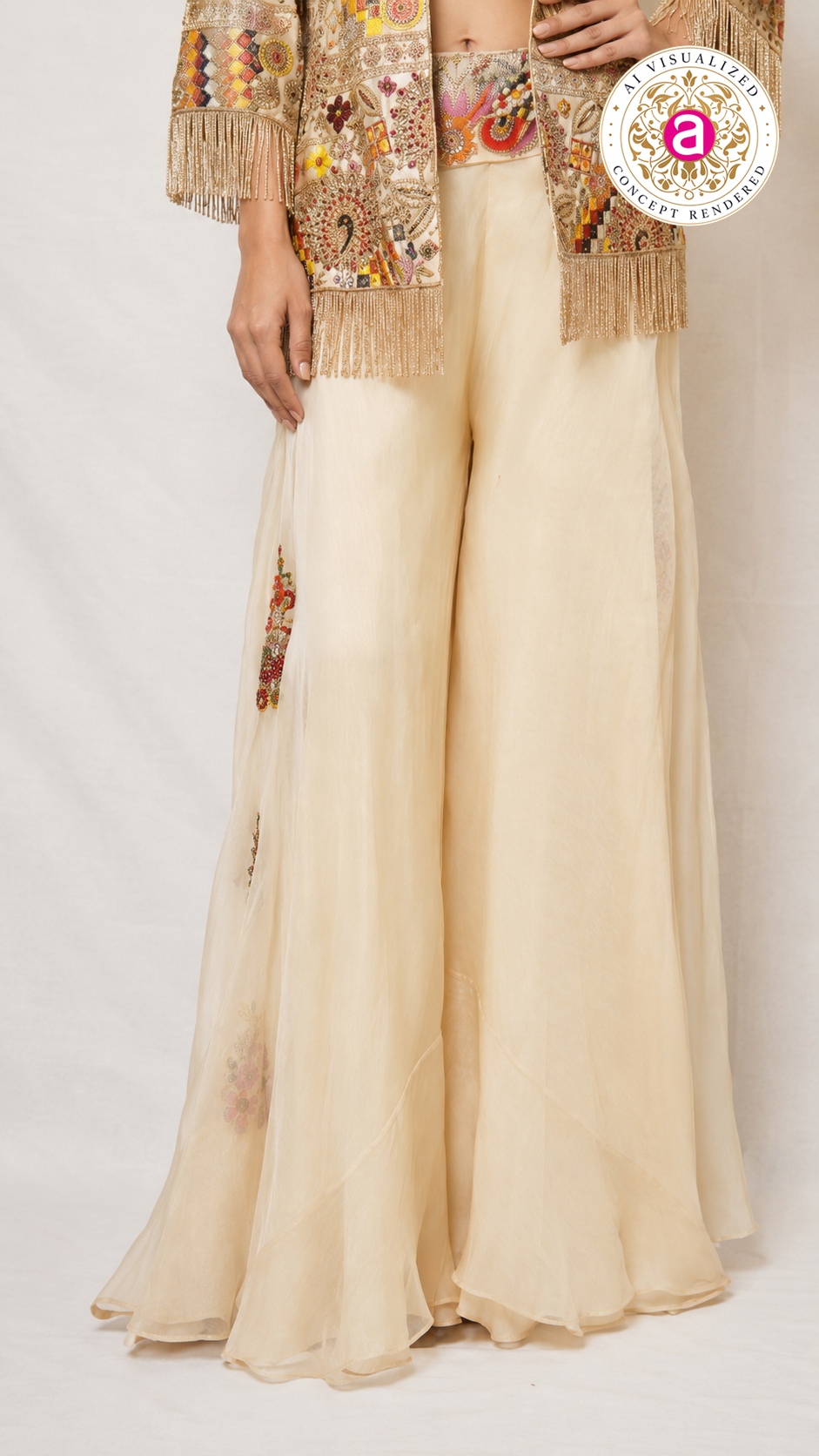 Ivory Heritage Embroidered Jacket Palazzo Set