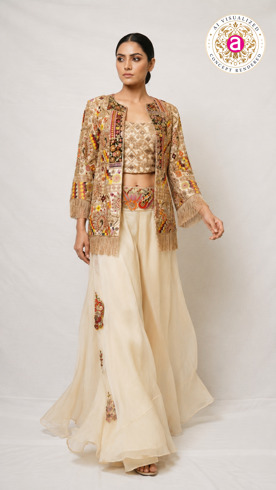 Ivory Heritage Embroidered Jacket Palazzo Set