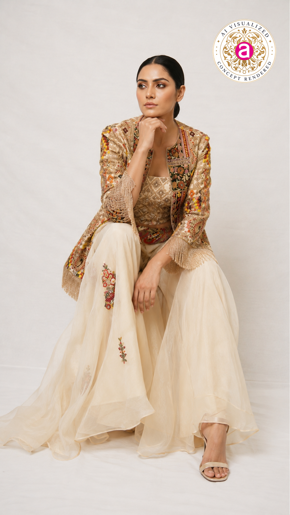 Ivory Heritage Embroidered Jacket Palazzo Set