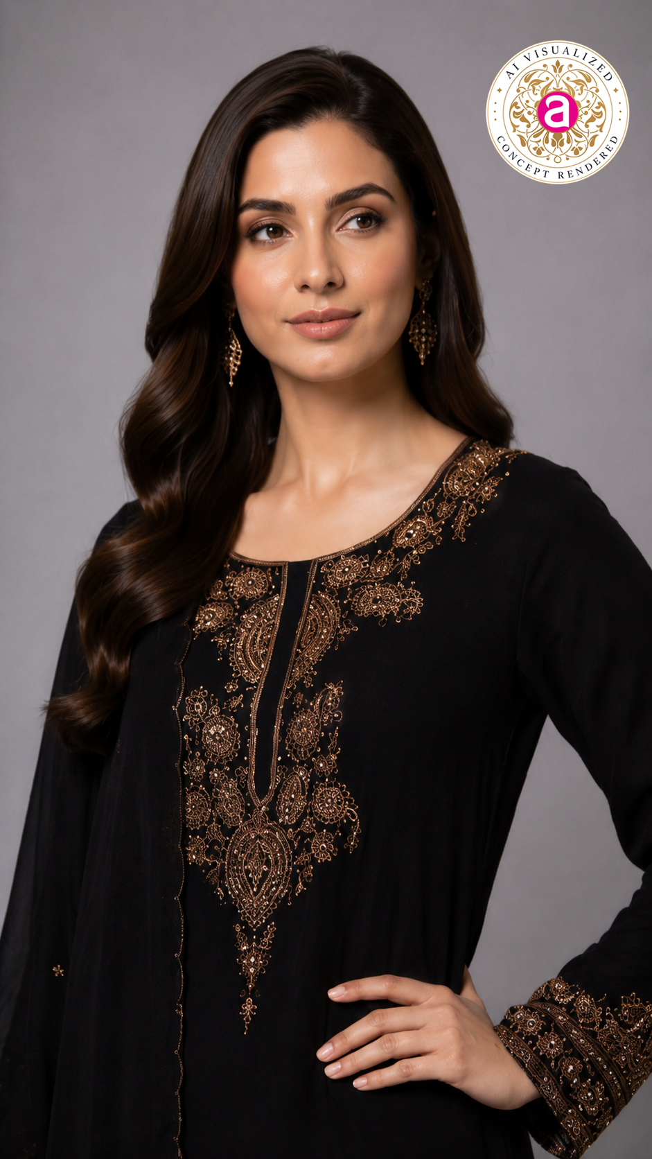 Midnight Black Embroidered Kurta Sharara Set with Dupatta