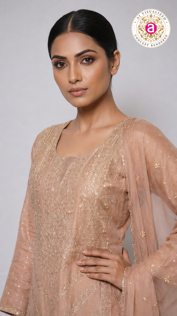 Blush Pink Embroidered Kurta Sharara Set with Dupatta