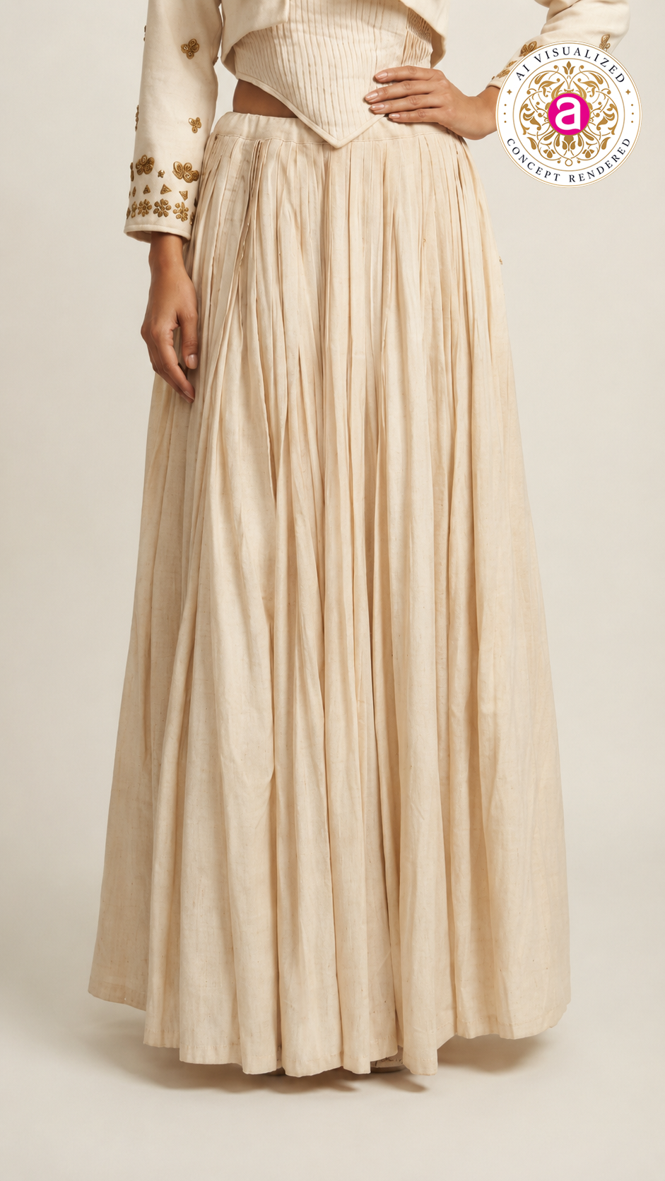Ivory Embroidered Jacket with Corset Top & Gathered Skirt Co-Ord Set