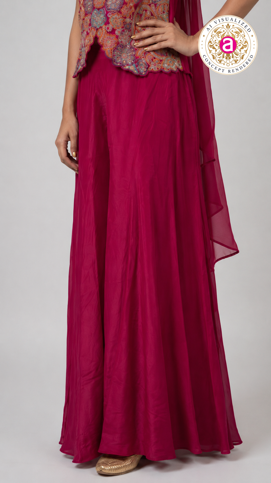 Rani Pink Kashmiri Embroidered Palazzo Set with Statement Choker Neckline