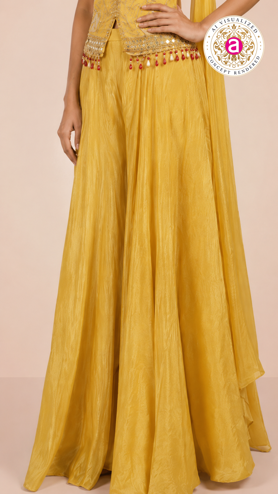 Sunshine Yellow Embroidered Palazzo Set with Tassel Choker Dupatta