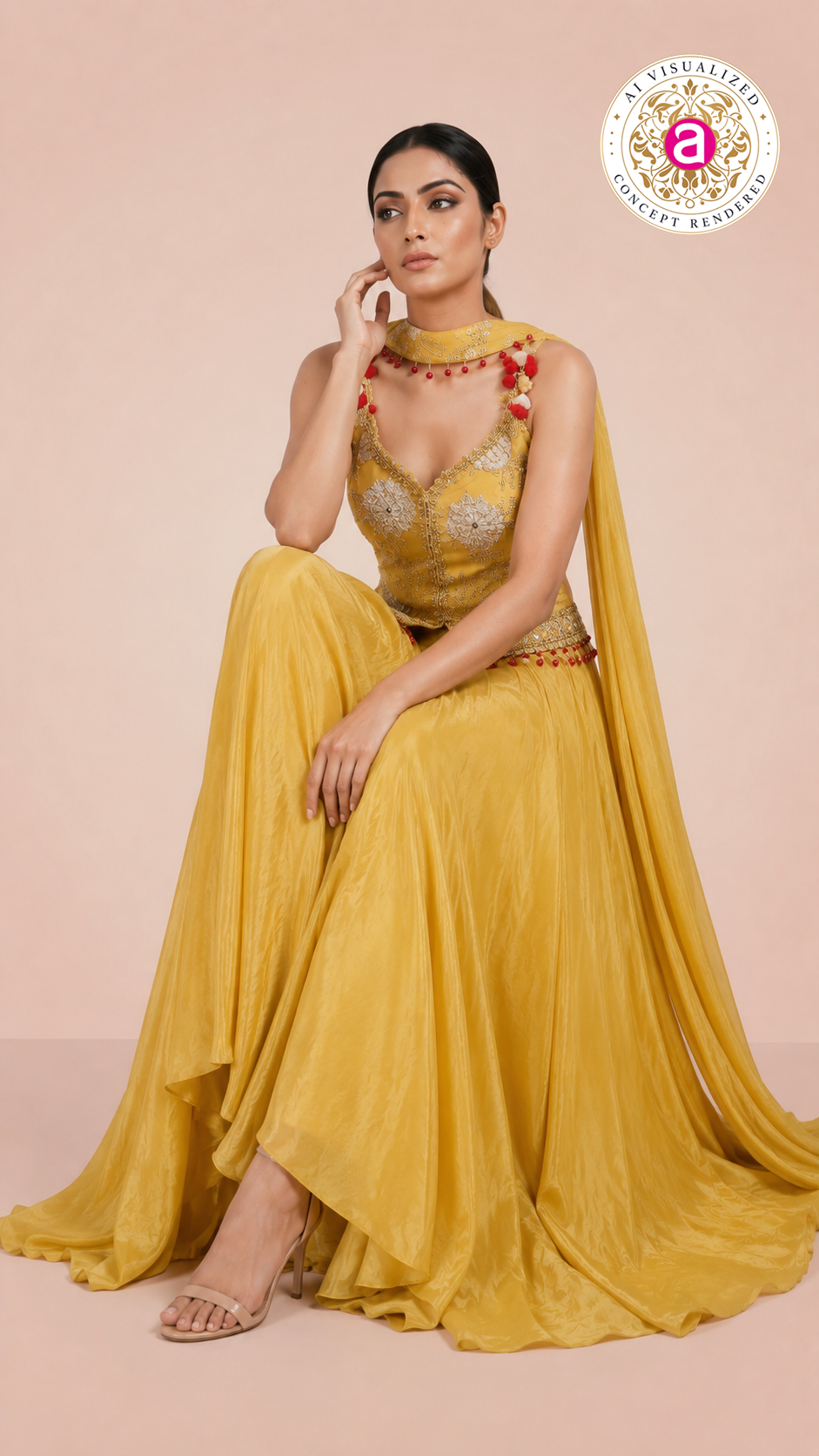 Sunshine Yellow Embroidered Palazzo Set with Tassel Choker Dupatta
