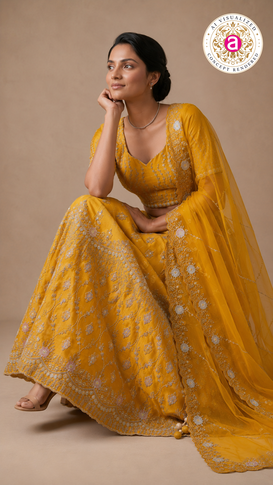 Sunshine Yellow Designer Embroidered Lehenga Set with Organza Dupatta