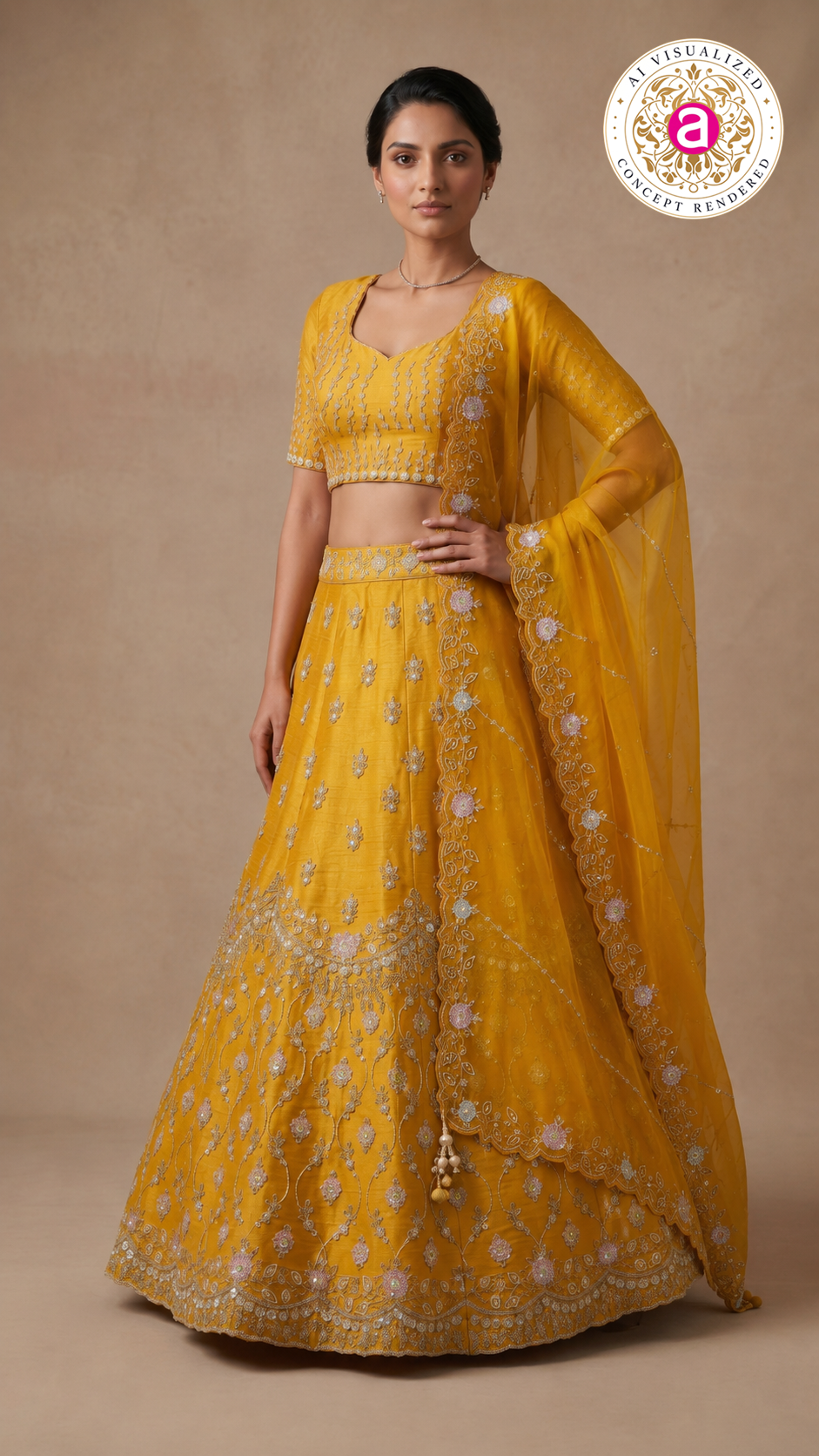Sunshine Yellow Designer Embroidered Lehenga Set with Organza Dupatta