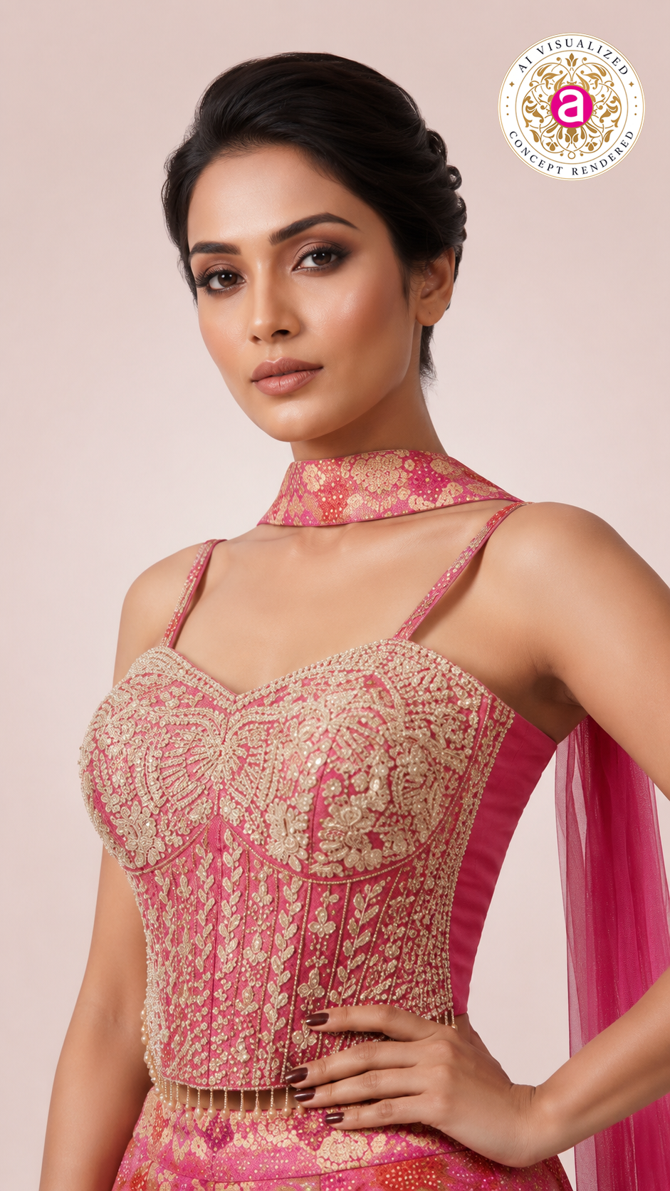 Rani Pink Printed Palazzo Set with Embroidered Corset Top