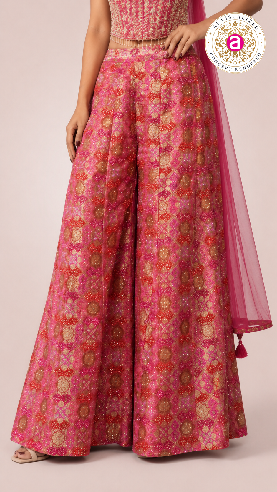 Rani Pink Printed Palazzo Set with Embroidered Corset Top