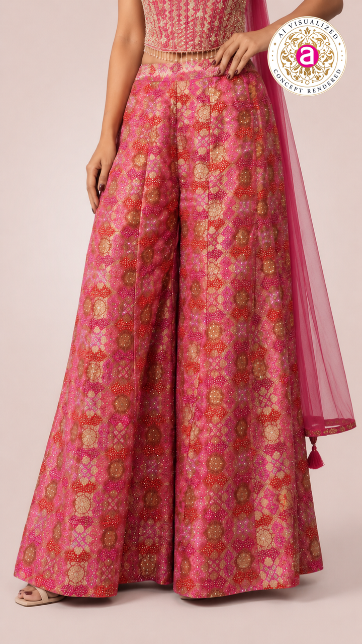 Rani Pink Printed Palazzo Set with Embroidered Corset Top