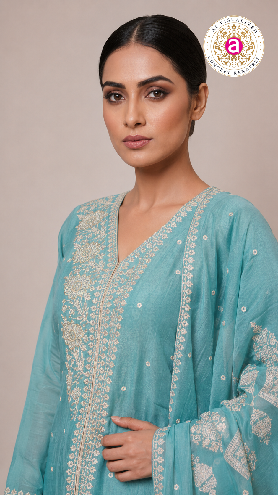 Sky Blue Embroidered Straight Kurta Set with Dupatta