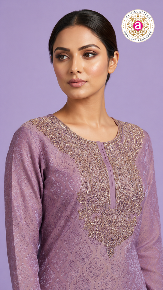 Lavender Designer Kurta Sharara Set with Embroidered Detailing