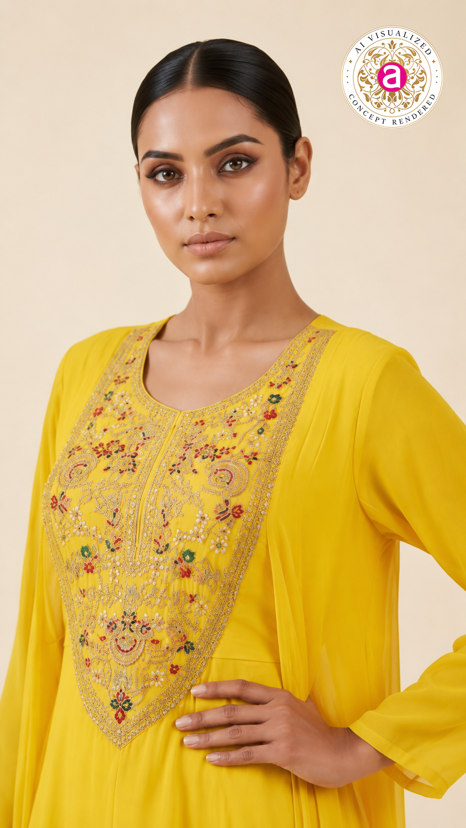 Sunshine Yellow Embroidered Layered Kurta Palazzo Set