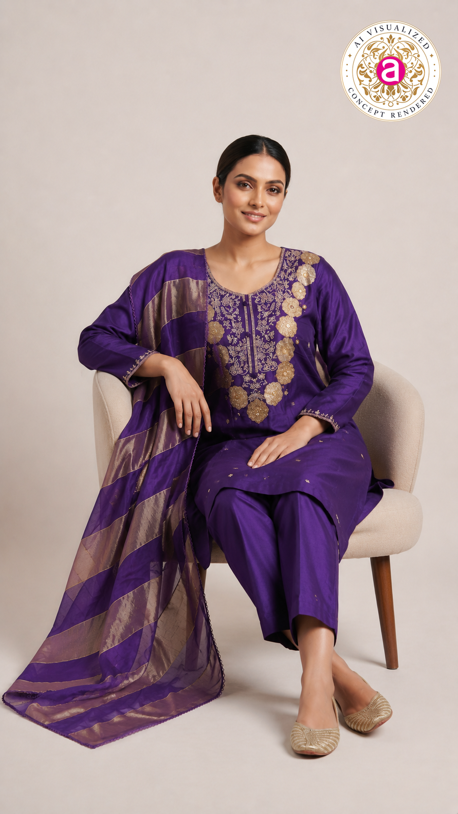 Royal Purple Embroidered Kurta Set with Organza Dupatta