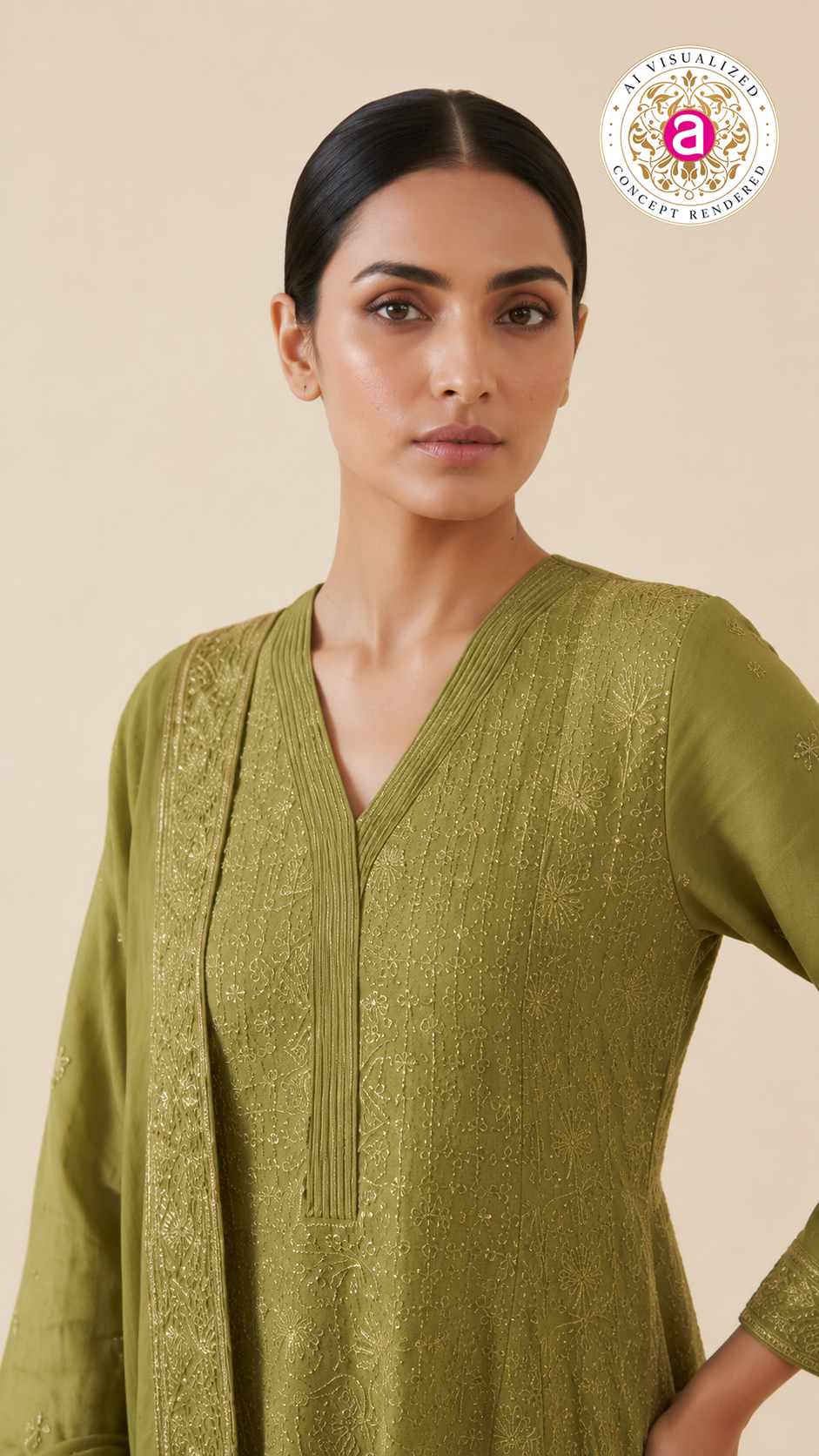 Olive Green Embroidered Anarkali Suit Set with Dupatta