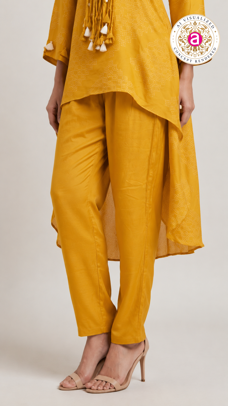 Mustard Yellow Embroidered Co-Ord Set with High-Low Tunic