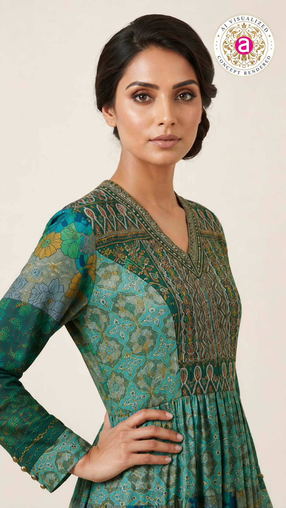 Teal Printed Tiered Maxi Dress