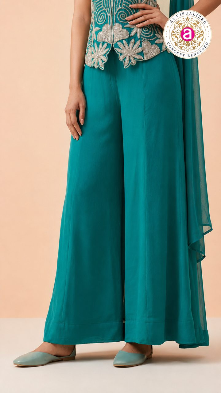 Teal Embroidered Halter Top & Palazzo Set