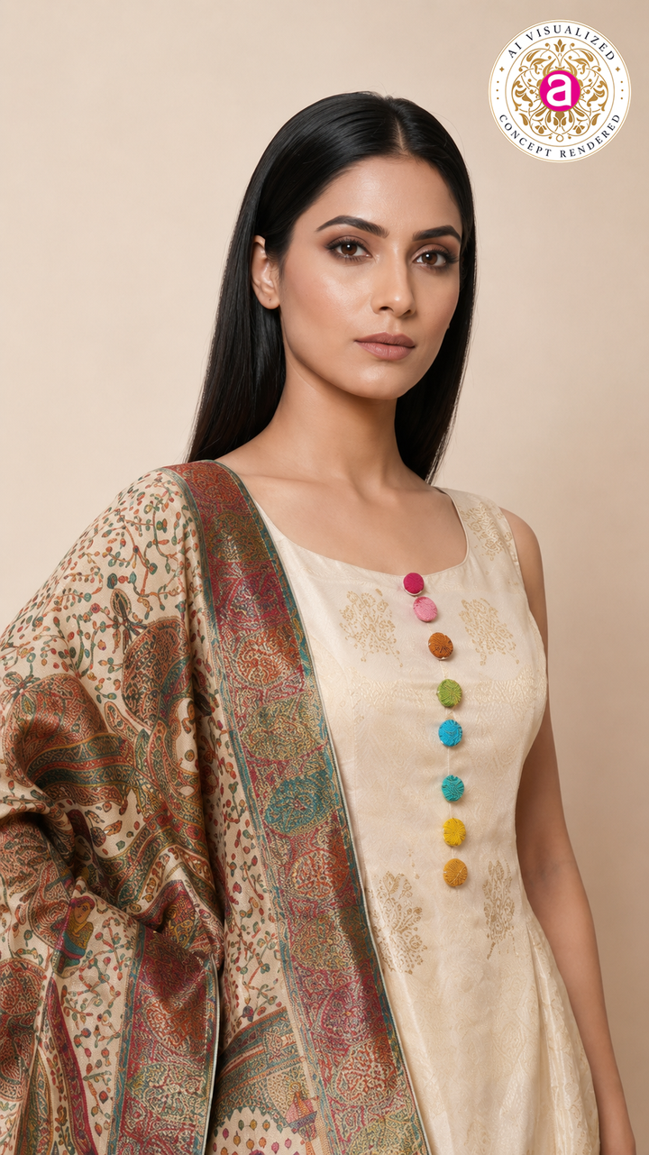 Ivory Silk Kurta Palazzo Set with Heritage Printed Dupatta