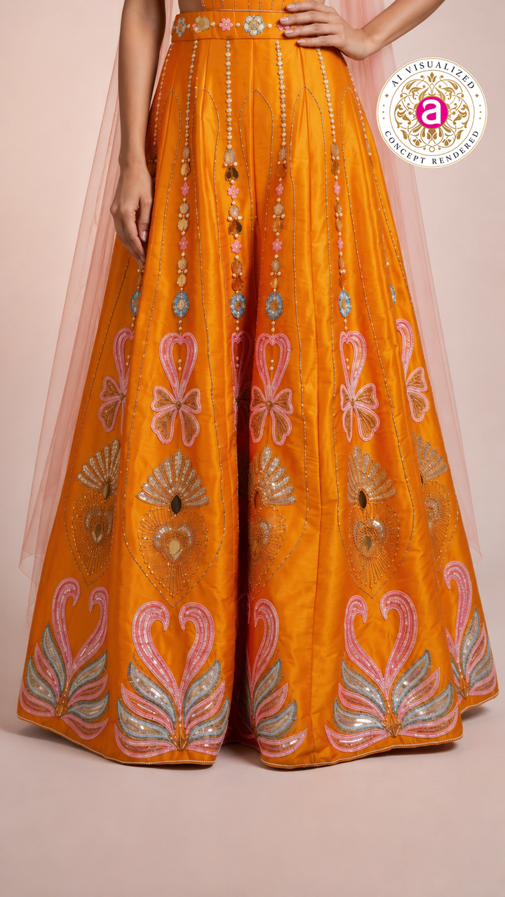 Sunset Orange Embellished Indo-Western Gown with Cape Dupatta