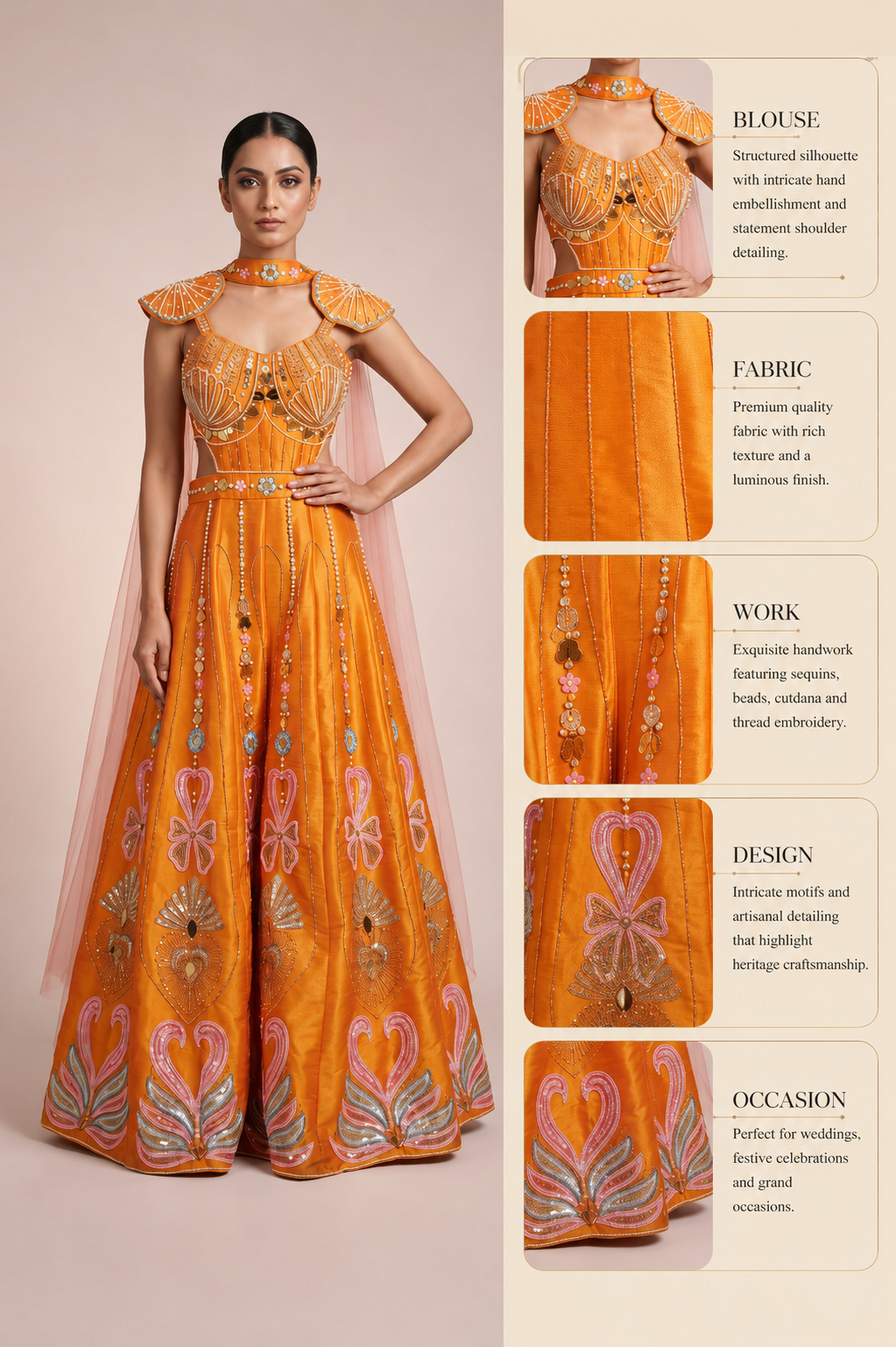 Sunset Orange Embellished Indo-Western Gown with Cape Dupatta