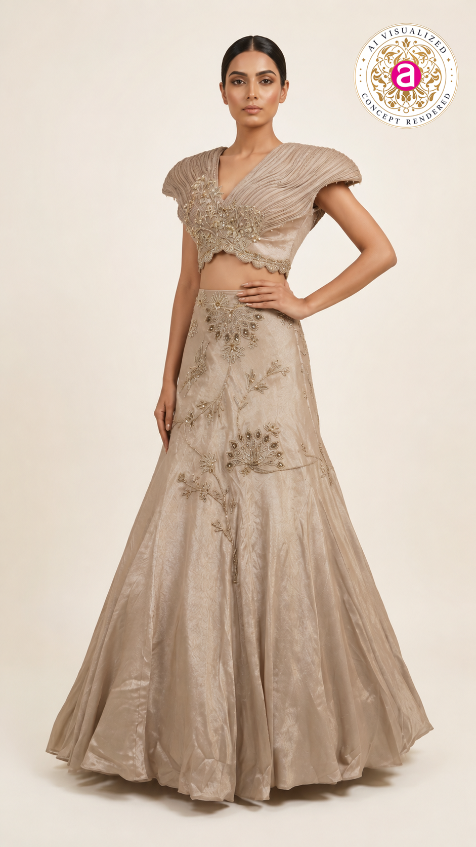 Champagne Gold Couture Embroidered Lehenga Set