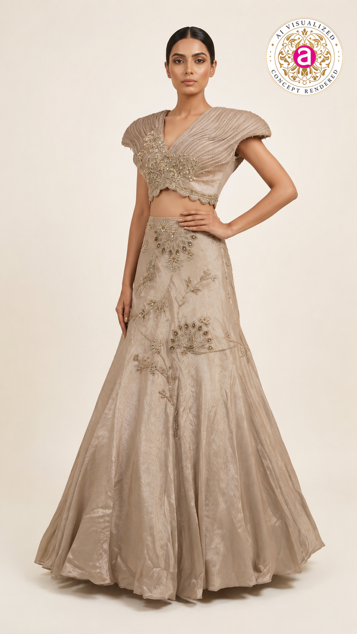 Champagne Gold Couture Embroidered Lehenga Set