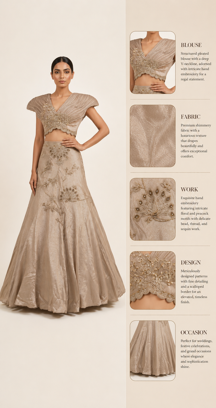 Champagne Gold Couture Embroidered Lehenga Set