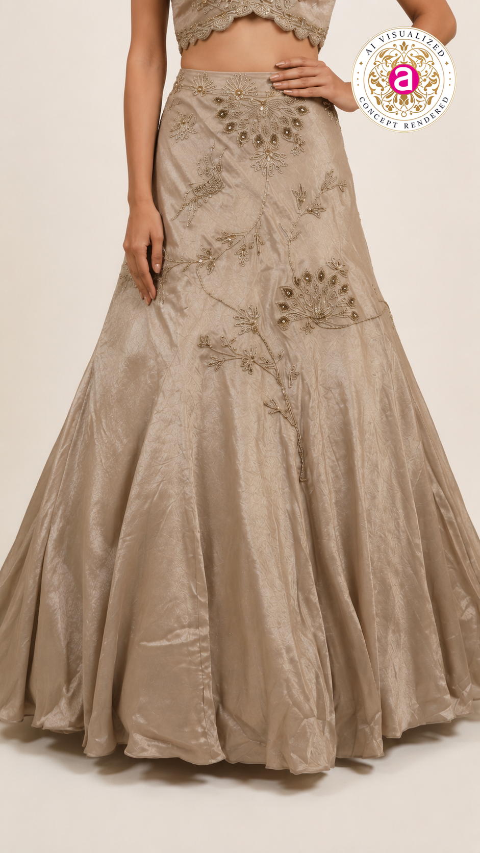Champagne Gold Couture Embroidered Lehenga Set