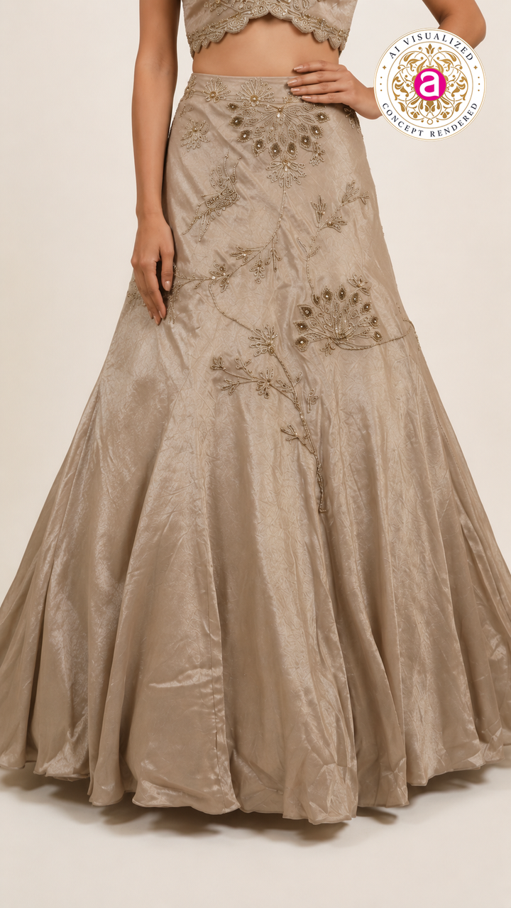 Champagne Gold Couture Embroidered Lehenga Set
