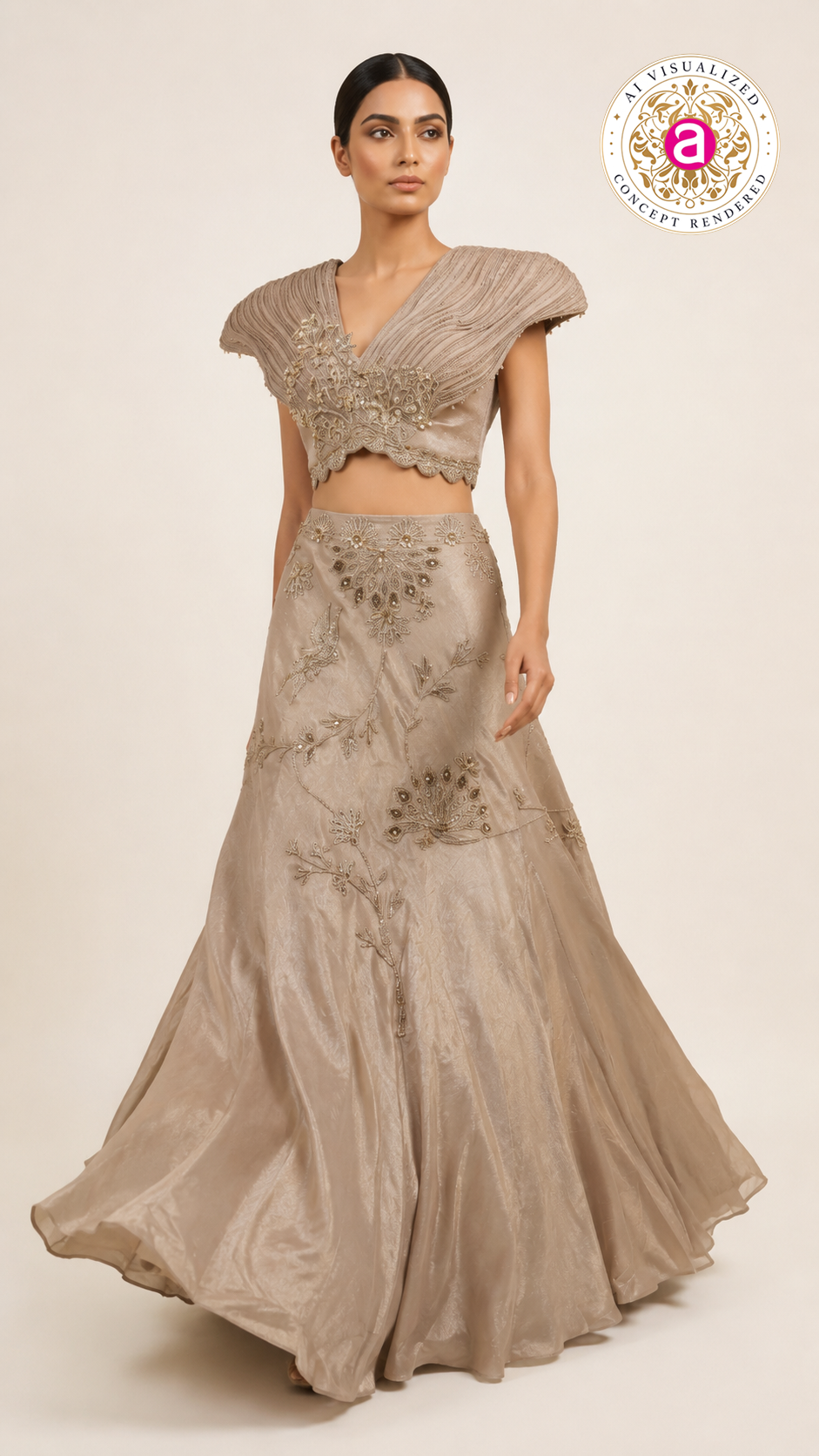Champagne Gold Couture Embroidered Lehenga Set