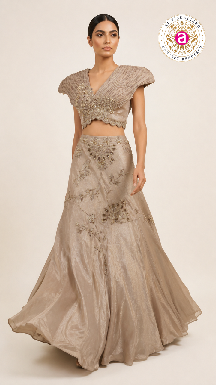 Champagne Gold Couture Embroidered Lehenga Set