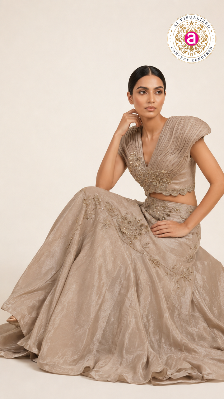 Champagne Gold Couture Embroidered Lehenga Set
