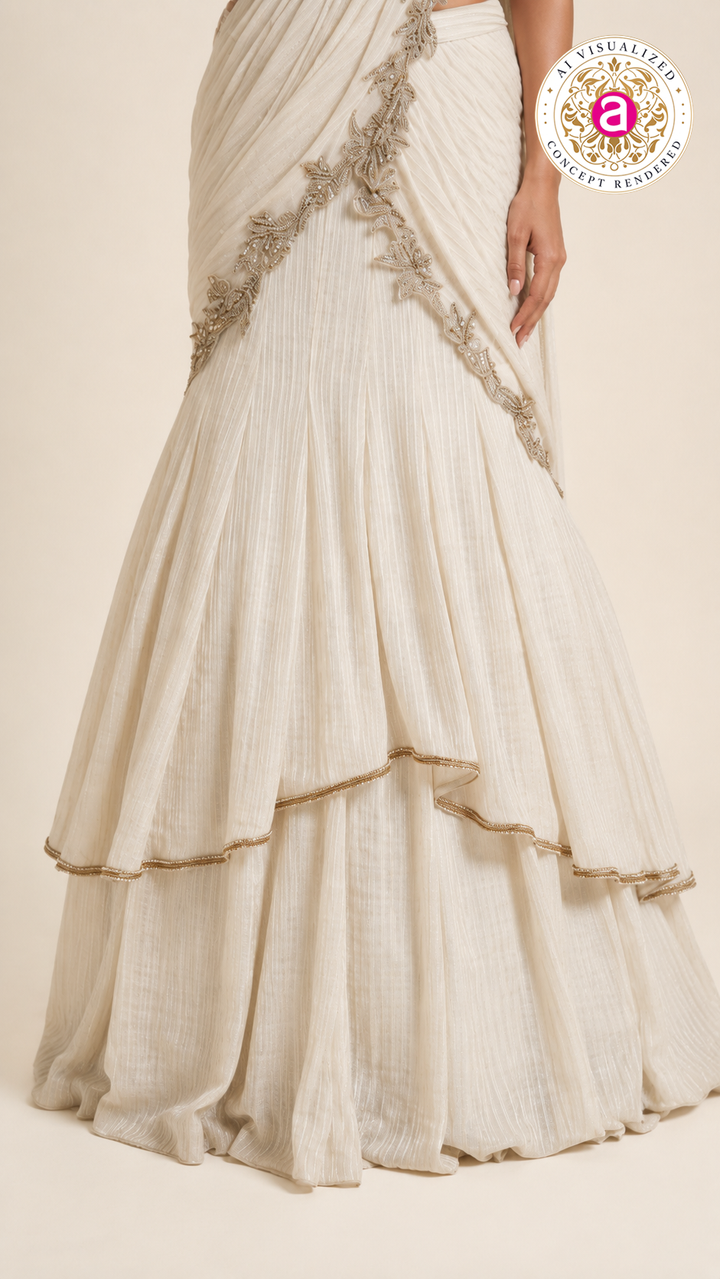 Ivory Crystal Embellished Ready-to-Wear Saree Set