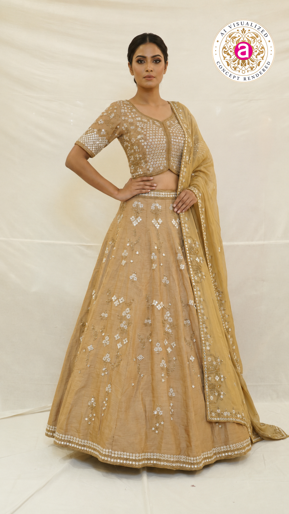 Champagne Gold Mirror Embellished Designer Lehenga Set