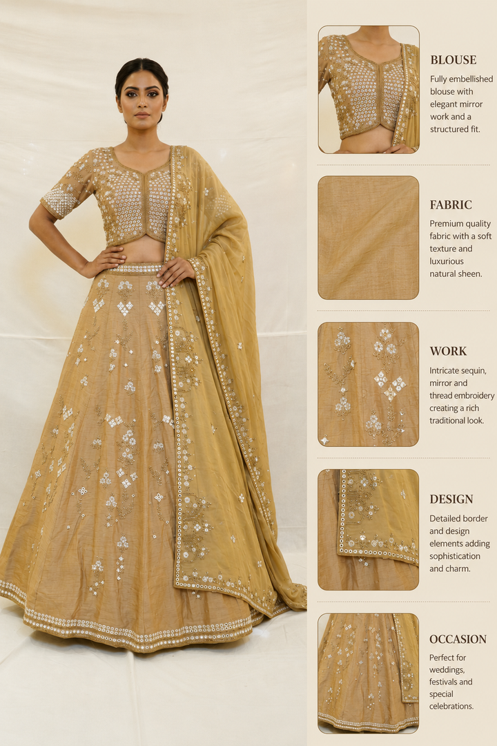Champagne Gold Mirror Embellished Designer Lehenga Set