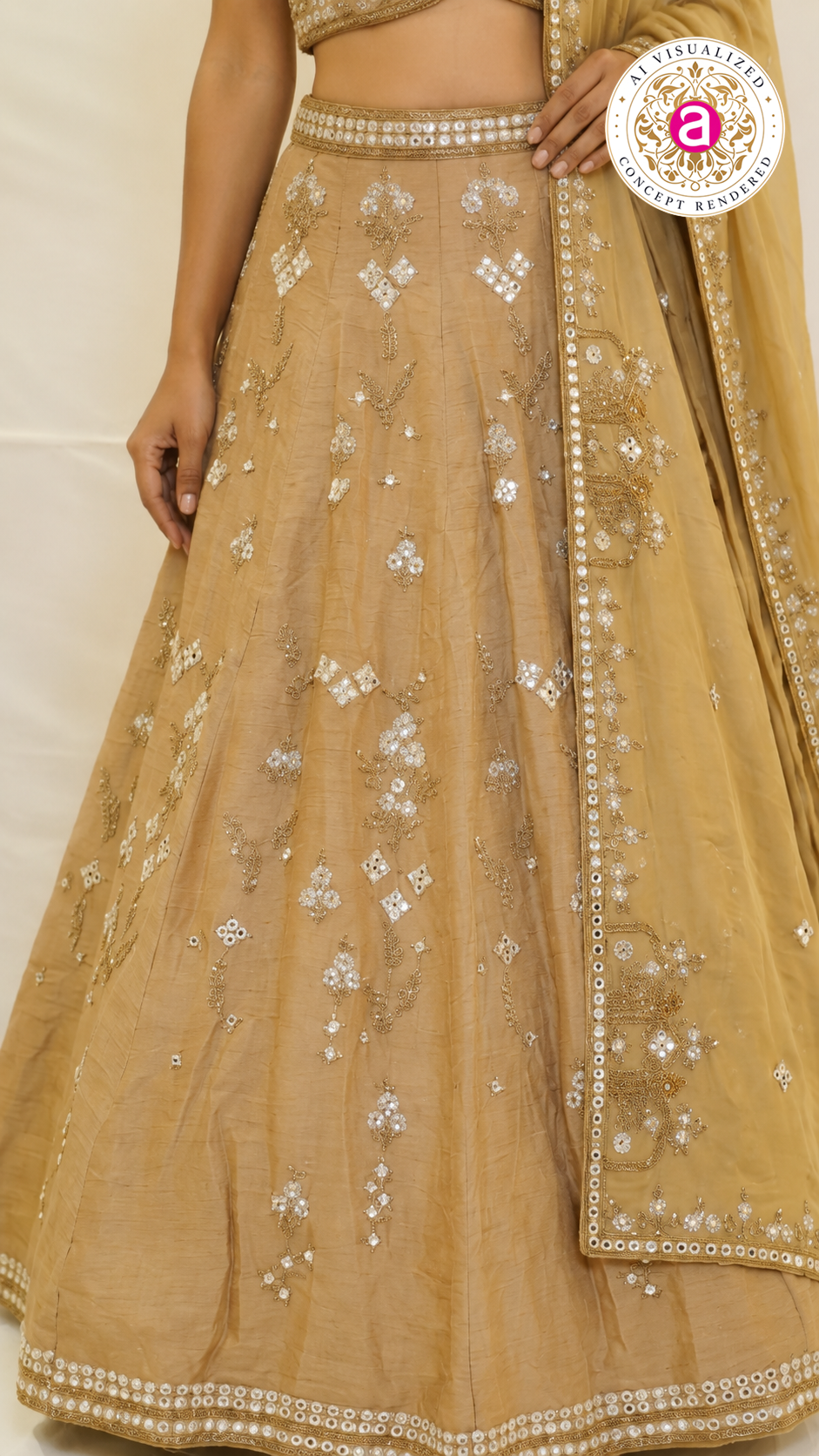 Champagne Gold Mirror Embellished Designer Lehenga Set