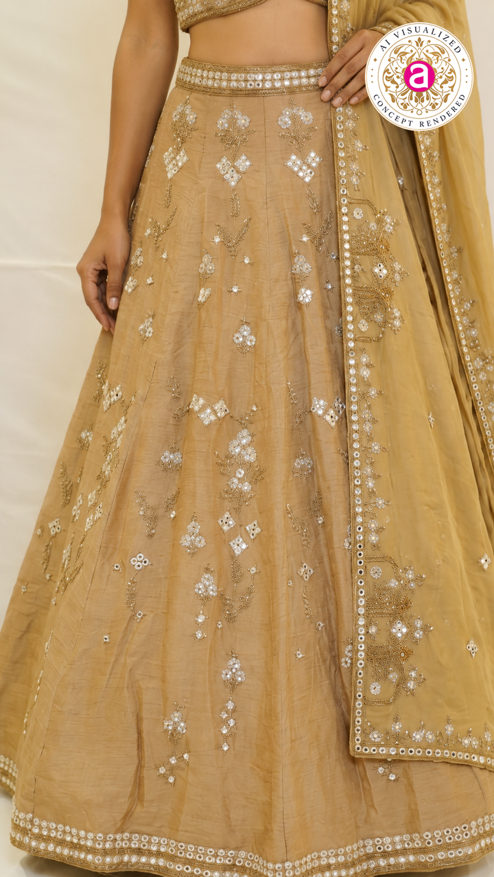 Champagne Gold Mirror Embellished Designer Lehenga Set